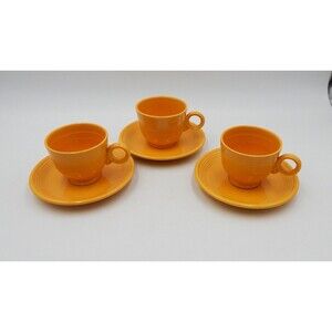 Fiesta Fiestaware Yellow Teacup Saucer Ring Handle HLC Genuine Fiesta USA S/3